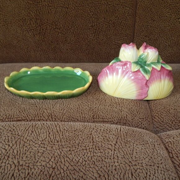 Corner Ruby Botanical Collection Roses Flower Multicolor Butter Dish Ceramic NEW - Picture 10 of 11